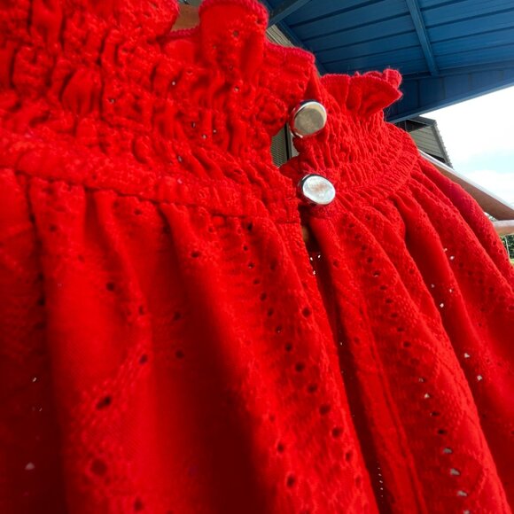 NWT Cato Women's Plus Size 26/28W Fiery Red Sleeveless Eyelet Tunic - Picture 10 of 16